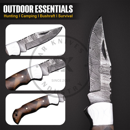 Handmade Damascus Steel Folding Pocket Knife – Perfect Father's Day Gift | Wood Handle