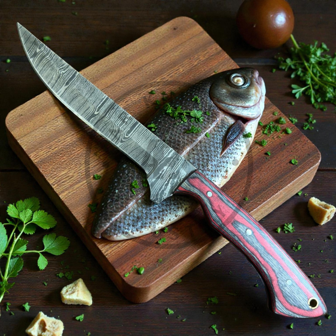 Handmade Damascus Steel Kitchen Knife Set – 7 PCS Professional Chef Knife Set with Color Wood Handles