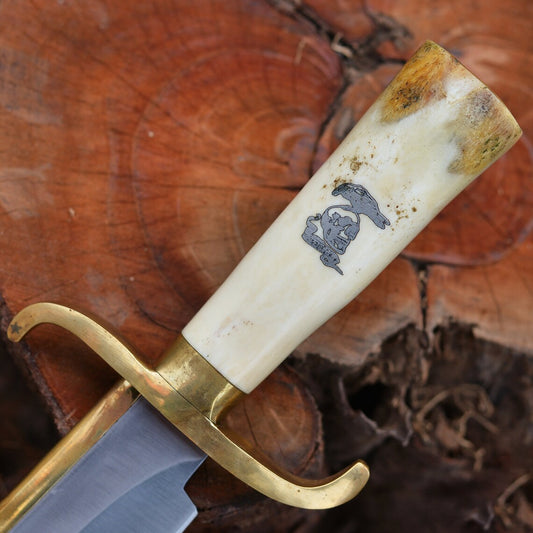 Custom 15" Brass-Spine Bowie Knife – Polished Bone Handle outdoor use Masterpiece