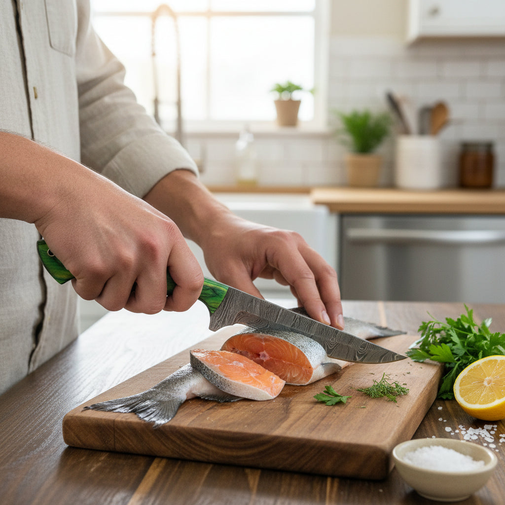 Premium Damascus Steel Kitchen Knife Set (7-Piece) – Hand-Forged Chef Knives Red & Black Wood Handles