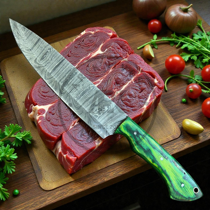 Premium Damascus Steel Kitchen Knife Set (7-Piece) – Hand-Forged Chef Knives Green & Black Wood Handles