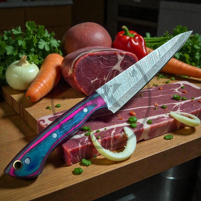 Handmade Damascus Steel Kitchen Knife Set – 7 PCS Professional Chef Knife Set with Color Wood Handles