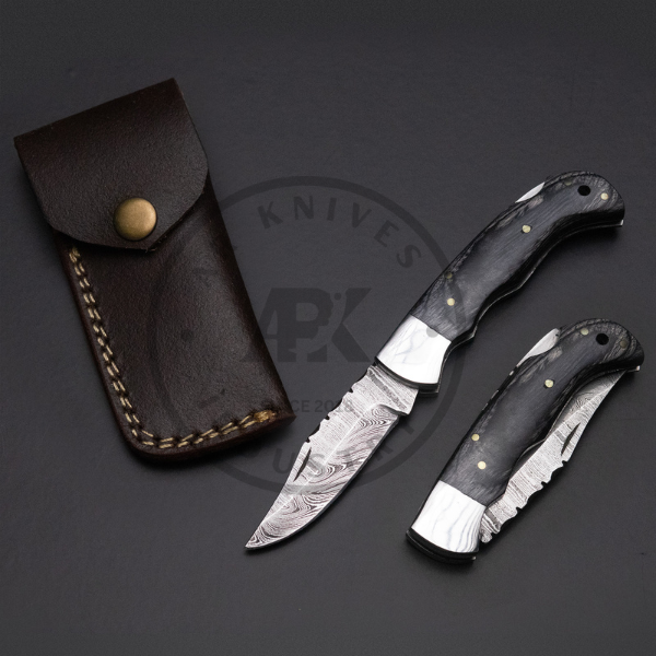 Handmade Damascus Steel Fixed Blade Knife – Grey Black Wood Handle Hot sale Camping knife