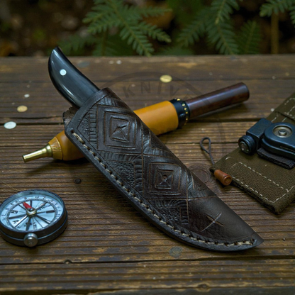Handmade Stainless Steel Damascus Hunting Knife | Fixed Blade Outdoor Survival Knife with Leather Sheath
