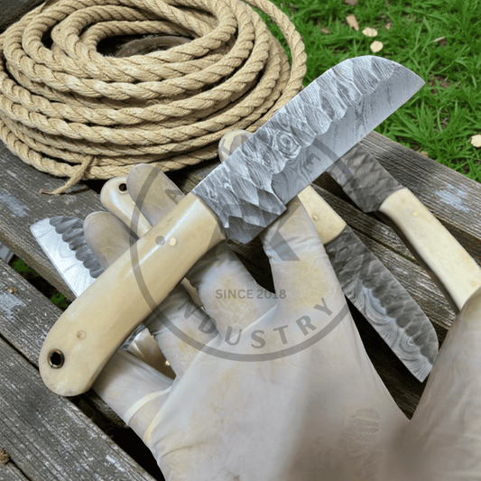 7-Inch Cowboy Fixed Blade Knife with Bone handle Damascus steel bull cutter hot sale