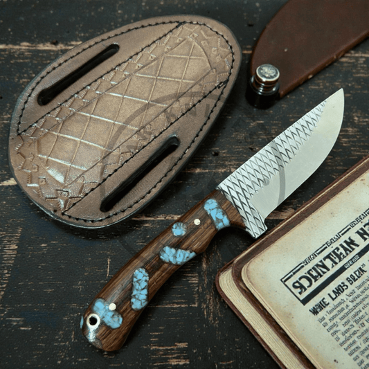 Handmade Rasp Steel Knife – Wood & Epoxy Resin Handle (7” Overall) cowboy/bull cutter