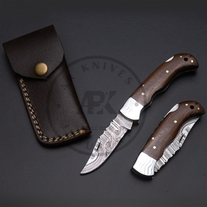 Handmade Damascus Steel Back Lock Folding Pocket Knife Rose Wood Handle gift for him