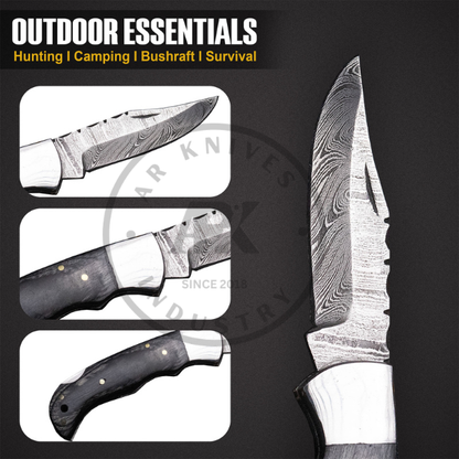 Handmade Damascus Steel Fixed Blade Knife – Grey Black Wood Handle Hot sale Camping knife