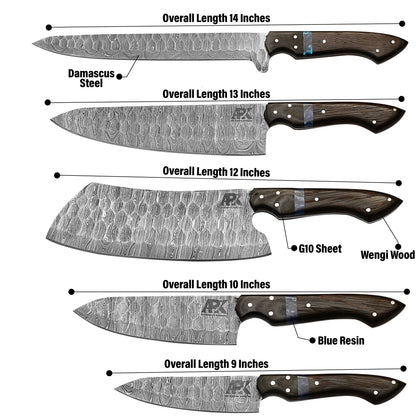 Premium Damascus Chef Knife Set – 5-Piece Professional Kitchen Collection