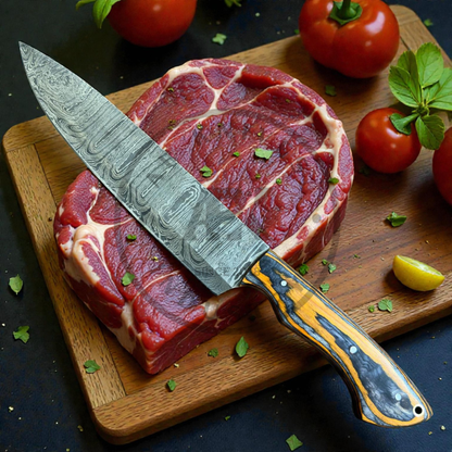 Handmade Damascus Steel Chef Knife 7 Inch Blade | Wooden Handle Professional Kitchen Knife