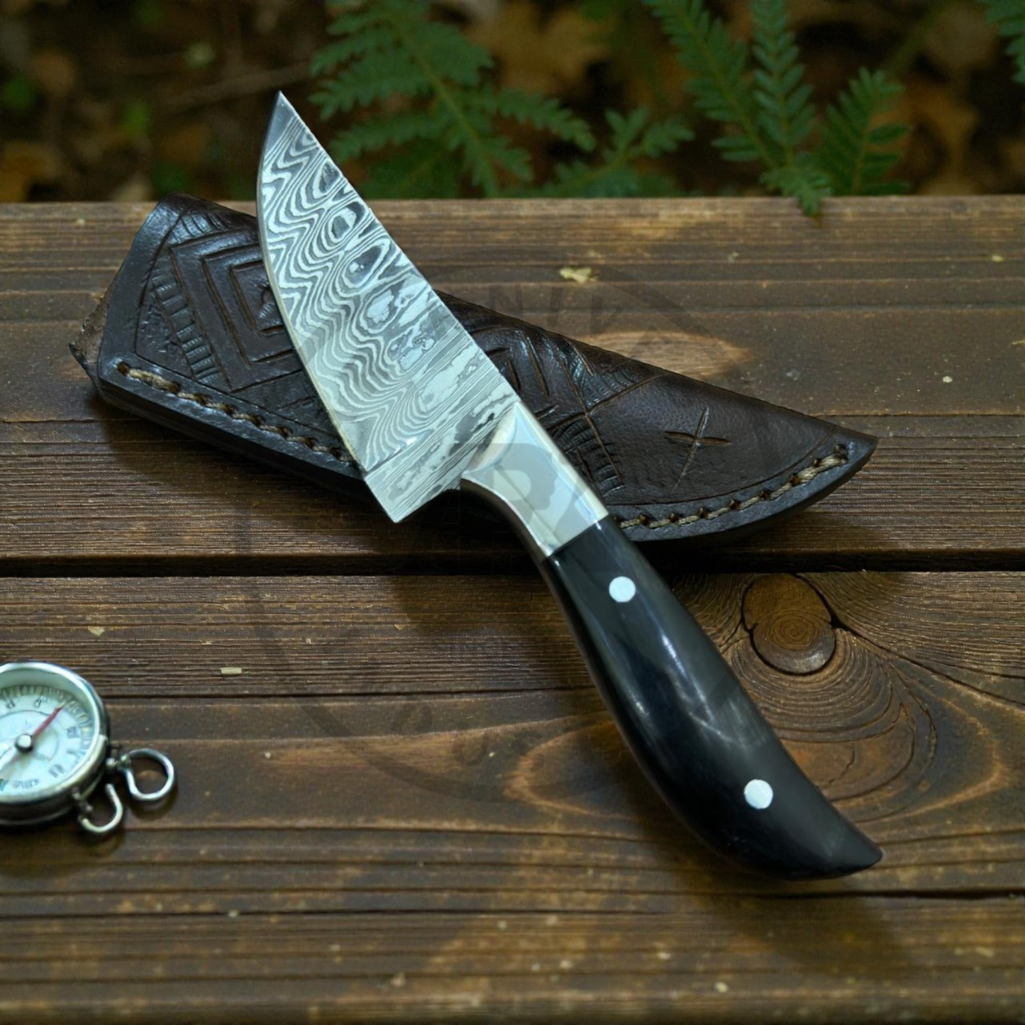 Handmade Stainless Steel Damascus Hunting Knife | Fixed Blade Outdoor Survival Knife with Leather Sheath