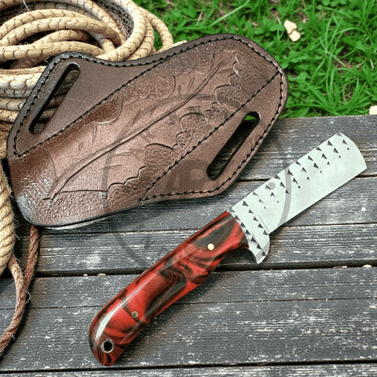 Handmade Rasp steel 7-Inch Cowboy Fixed Blade Knife – Red & Black Resin Handle outdoor use