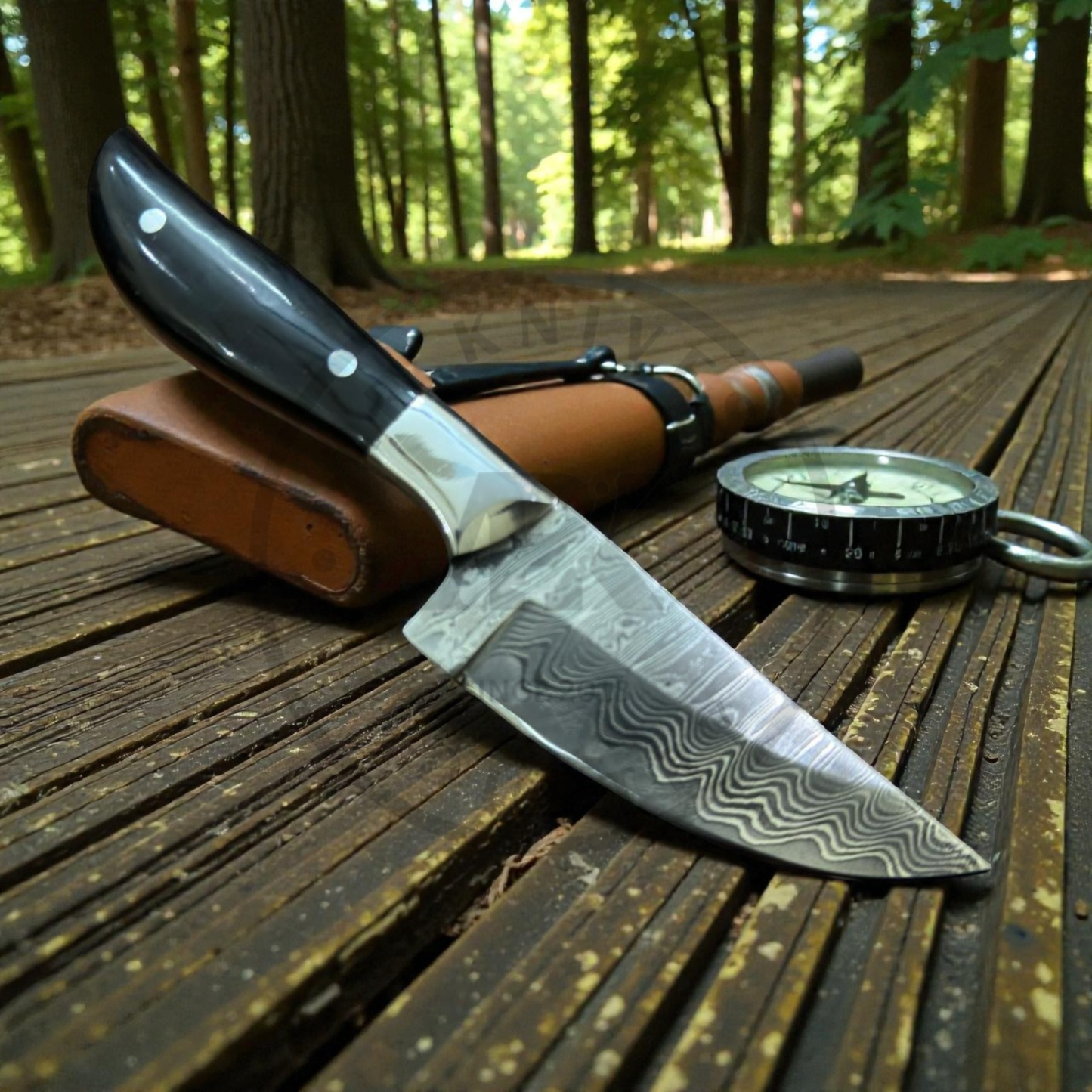 Handmade Stainless Steel Damascus Hunting Knife | Fixed Blade Outdoor Survival Knife with Leather Sheath