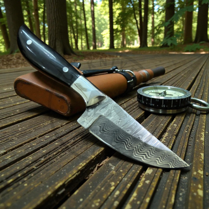 Handmade Stainless Steel Damascus Hunting Knife | Fixed Blade Outdoor Survival Knife with Leather Sheath