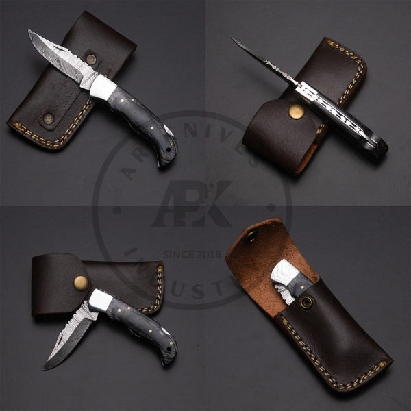 Handmade Damascus Steel Fixed Blade Knife – Grey Black Wood Handle Hot sale Camping knife