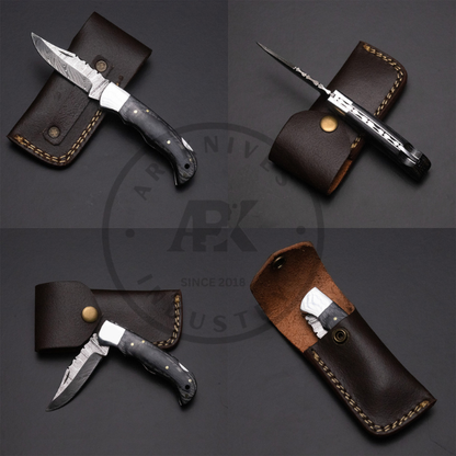 Handmade Damascus Steel Fixed Blade Knife – Grey Black Wood Handle Hot sale Camping knife