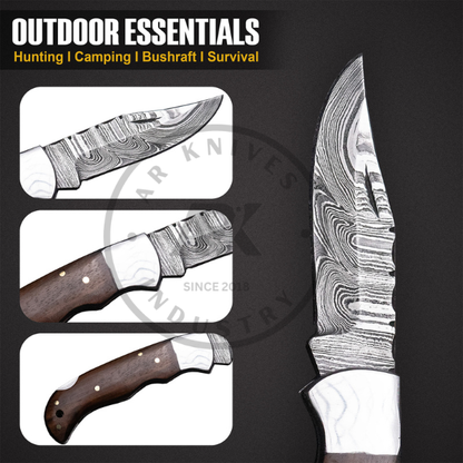 Handmade Damascus Steel Back Lock Folding Pocket Knife Rose Wood Handle gift for him