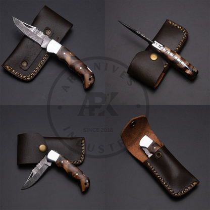Handmade Damascus Steel Folding Pocket knife - best Gift for boy friend - hot sale 2026