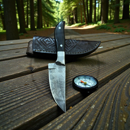 Handmade Stainless Steel Damascus Hunting Knife | Fixed Blade Outdoor Survival Knife with Leather Sheath