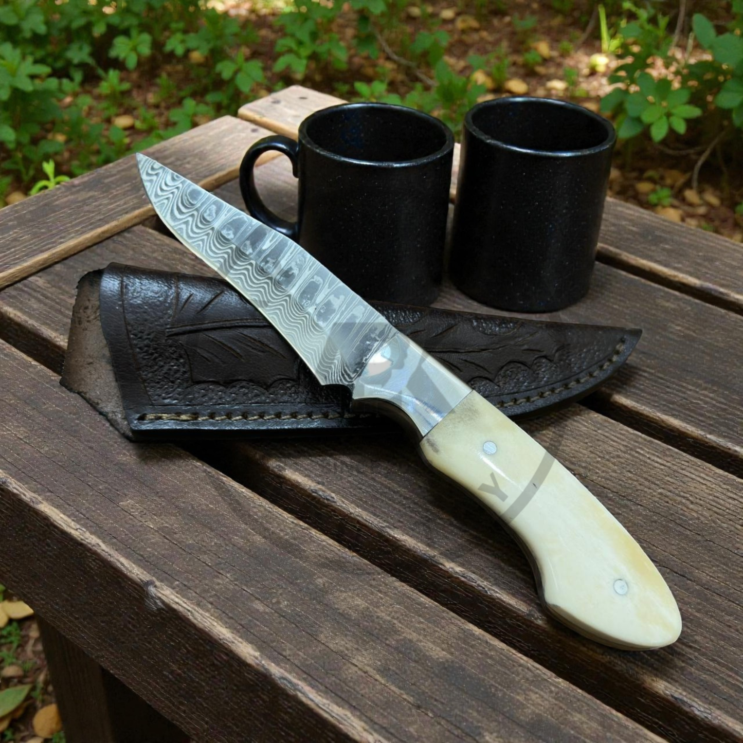 Stainless Damascus Steel Hunting Knife – Fixed Blade Bone Handle Outdoor Knife | Lifetime Warranty