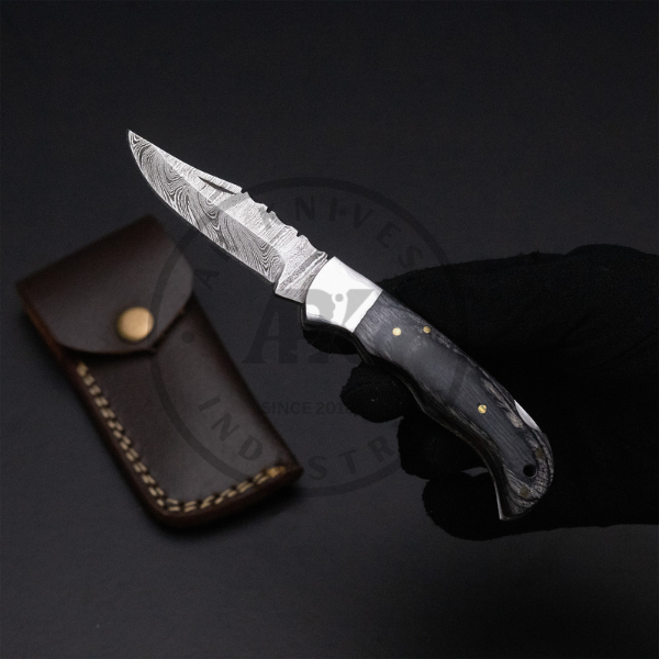 Handmade Damascus Steel Fixed Blade Knife – Grey Black Wood Handle Hot sale Camping knife