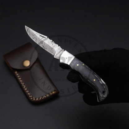 Handmade Damascus Steel Fixed Blade Knife – Grey Black Wood Handle Hot sale Camping knife