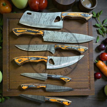 Handmade Damascus Steel Chef Knife 7 Inch Blade | Wooden Handle Professional Kitchen Knife