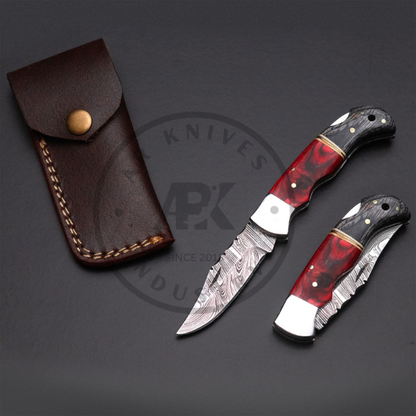 Red Handmade Damascus Steel Hunting Knife | Laminated Wood Handle | Fixed Blade Custom Knife