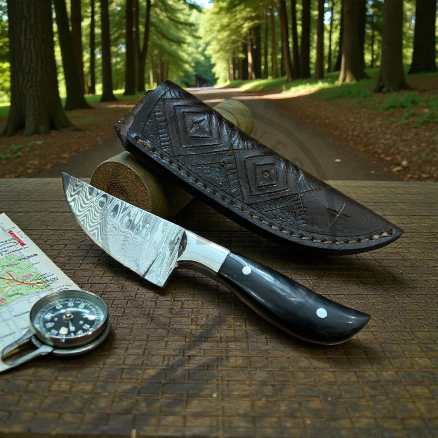 Handmade Stainless Steel Damascus Hunting Knife | Fixed Blade Outdoor Survival Knife with Leather Sheath