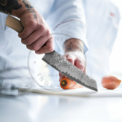 Handmade Damascus Steel Chef Knife 7 Inch Blade | Wooden Handle Professional Kitchen Knife