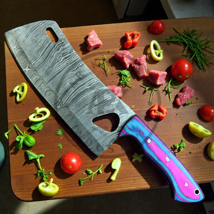 Handmade Damascus Steel Kitchen Knife Set – 7 PCS Professional Chef Knife Set with Color Wood Handles