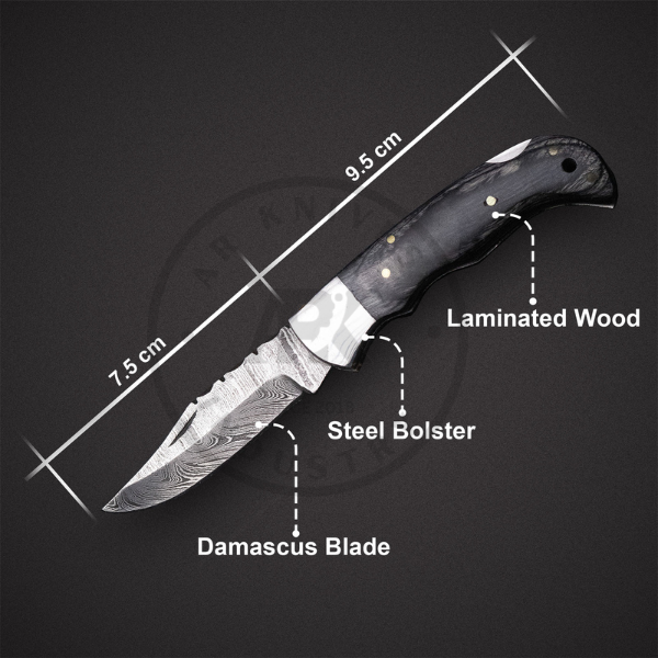 Handmade Damascus Steel Fixed Blade Knife – Grey Black Wood Handle Hot sale Camping knife