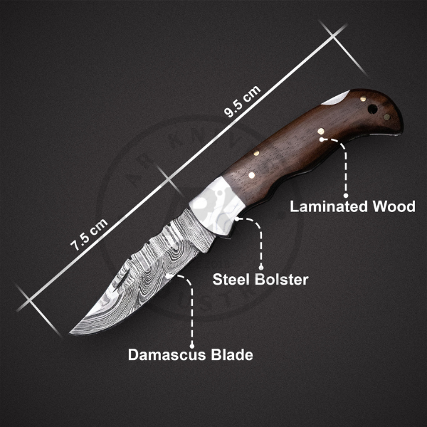 Handmade Damascus Steel Back Lock Folding Pocket Knife Rose Wood Handle gift for him