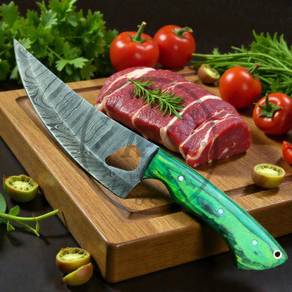 Premium Damascus Steel Kitchen Knife Set (7-Piece) – Hand-Forged Chef Knives Green & Black Wood Handles