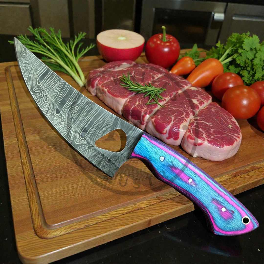 Handmade Damascus Steel Kitchen Knife Set – 7 PCS Professional Chef Knife Set with Color Wood Handles