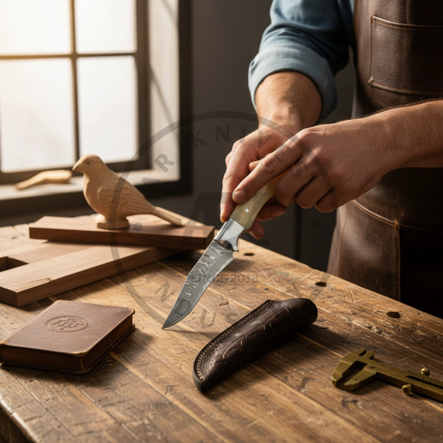 Stainless Damascus Steel Hunting Knife – Fixed Blade Bone Handle Outdoor Knife | Lifetime Warranty