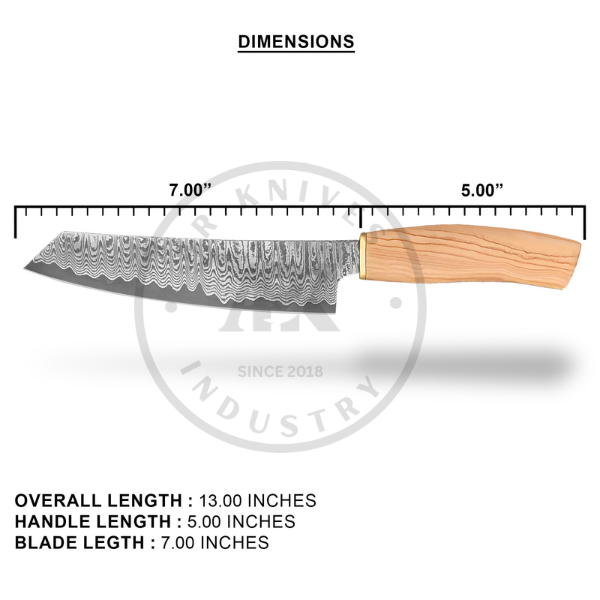 Handmade Damascus Steel Chef Knife 7 Inch Blade | Wooden Handle Professional Kitchen Knife
