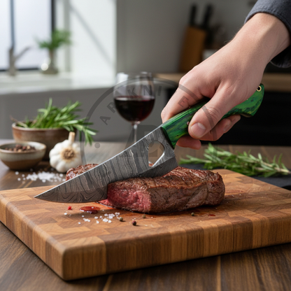 Premium Damascus Steel Kitchen Knife Set (7-Piece) – Hand-Forged Chef Knives Green & Black Wood Handles