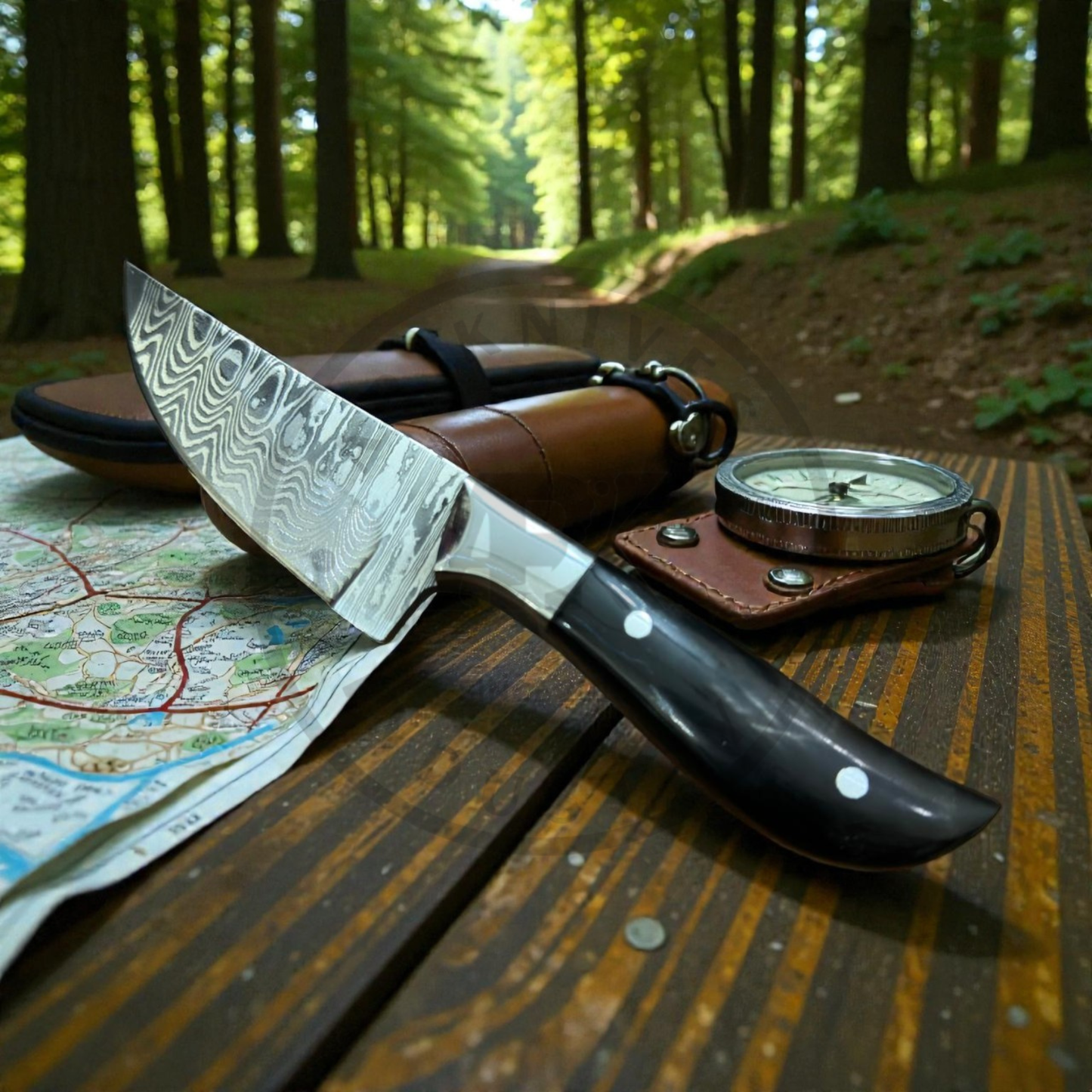 Handmade Stainless Steel Damascus Hunting Knife | Fixed Blade Outdoor Survival Knife with Leather Sheath