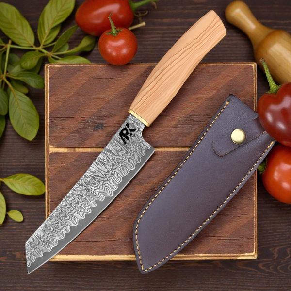 Handmade Damascus Steel Chef Knife 7 Inch Blade | Wooden Handle Professional Kitchen Knife