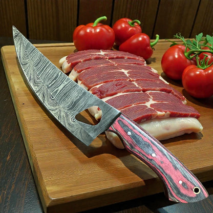 Premium Damascus Steel Kitchen Knife Set (7-Piece) – Hand-Forged Chef Knives Red & Black Wood Handles