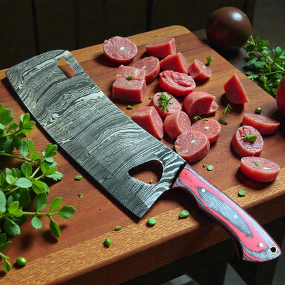 Premium Damascus Steel Kitchen Knife Set (7-Piece) – Hand-Forged Chef Knives Red & Black Wood Handles