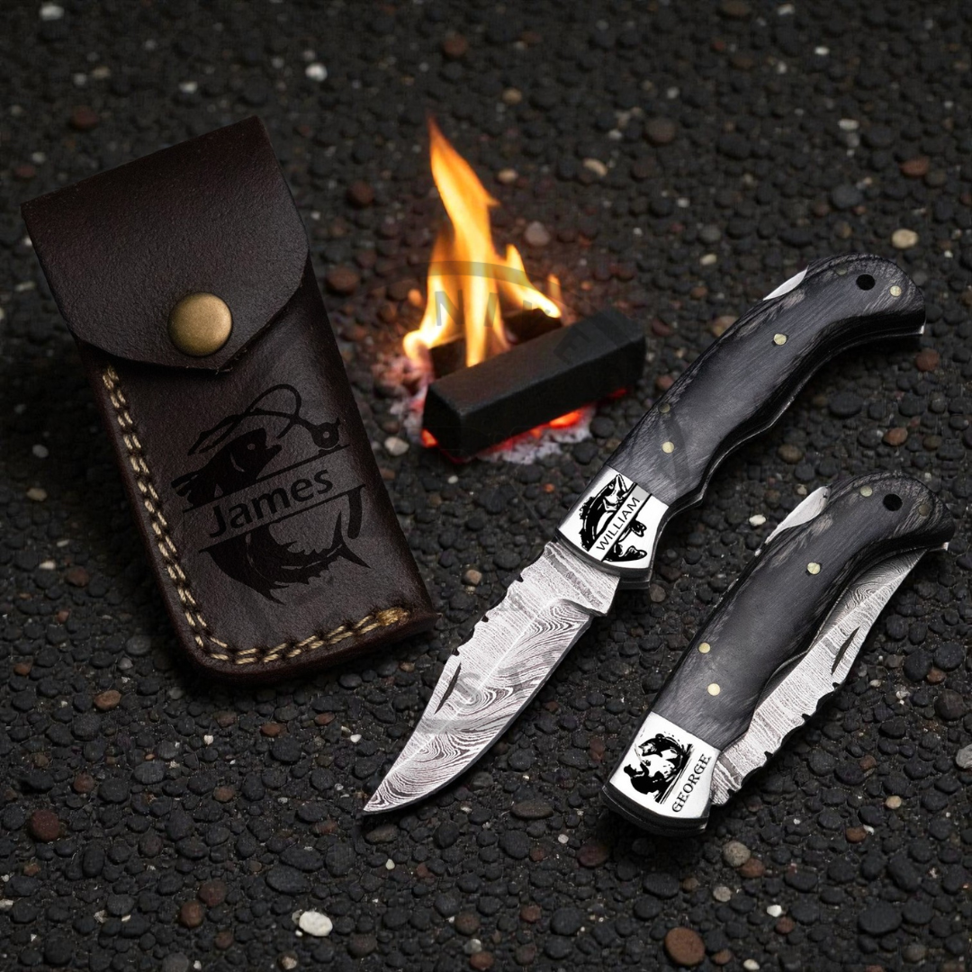 Handmade Damascus Steel Fixed Blade Knife – Grey Black Wood Handle Hot sale Camping knife