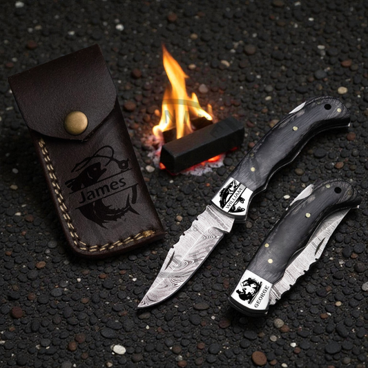 Handmade Damascus Steel Fixed Blade Knife – Grey Black Wood Handle Hot sale Camping knife