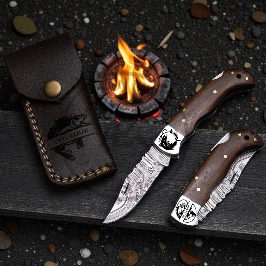 Handmade Damascus Steel Back Lock Folding Pocket Knife Rose Wood Handle gift for him