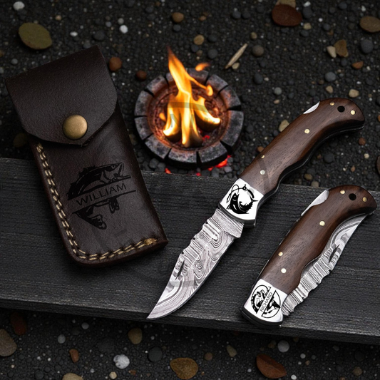 Handmade Damascus Steel Back Lock Folding Pocket Knife Rose Wood Handle gift for him