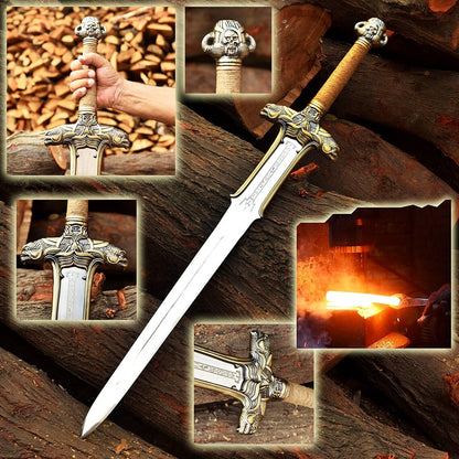 Handmade Conan Atlantean Sword 1095 Carbon Steel Brass Fittings, Black with Leather Sheath Viking sword - dark- conan sword