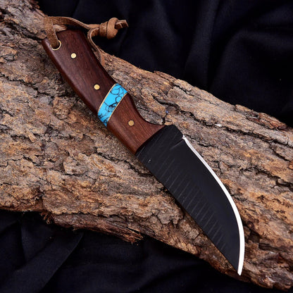 Western Belt Knife - 8" Handmade Rasp Steel Blade Razor sharp knife leather sheath