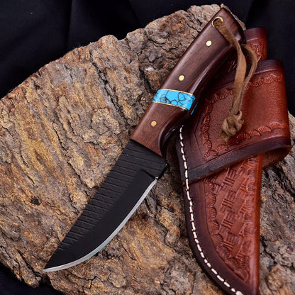 Western Belt Knife - 8" Handmade Rasp Steel Blade Razor sharp knife leather sheath