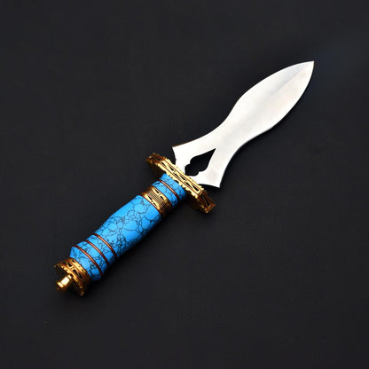 Handmade Stainless Steel Dagger Knife | Double Edge Fixed Blade with Blue Stone Handle
